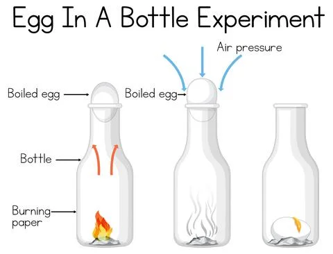 Science experiment to do at home with egg in a bottle Stock Illustration