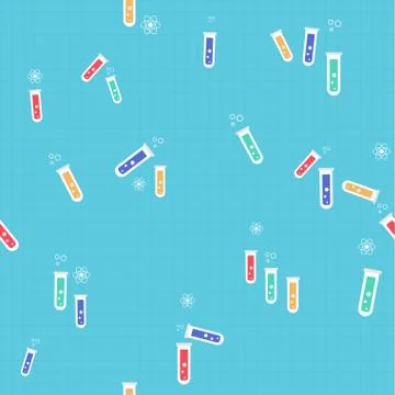 Science experiment flask tubes pattern background Illustrazione stock