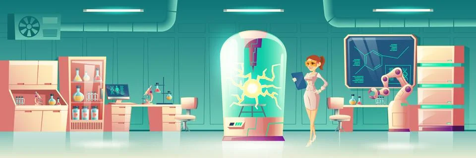 Science experiment in future laboratory vector イラスト素材