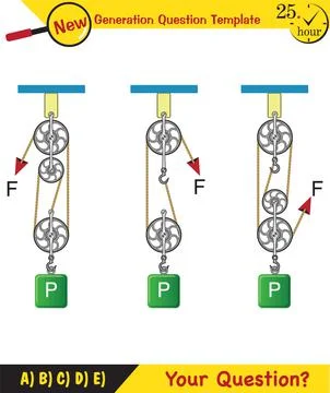 Science experiments on force and motion with pulley Stock Illustration