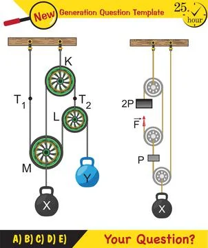 Science experiments on force and motion with pulley Stock Illustration