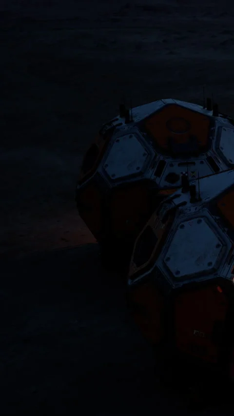 Science exploration devices positioned on alien surface during dark Stock Footage 341040903