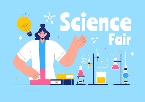Science Fair Vector Illustration featuring a Chemist Conducting Chemical Ex.. Stock Illustration
