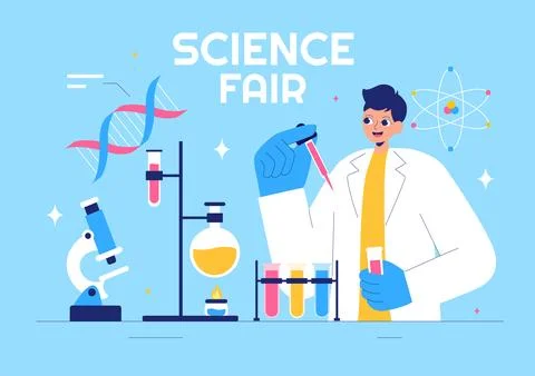 Science Fair Vector Illustration featuring a Chemist Conducting Chemical Ex.. Stock Illustration