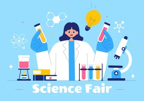 Science Fair Vector Illustration featuring a Chemist Conducting Chemical Ex.. 스톡 일러스트