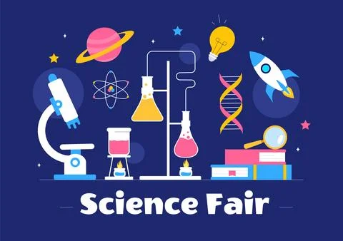 Science Fair Vector Illustration featuring a Chemist Conducting Chemical Ex.. Stock Illustration