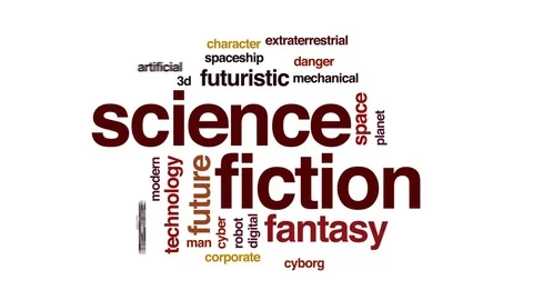 Science fiction animated word cloud, text design animation. Stock Footage 79151635