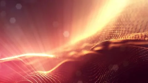Science fiction background of glowing particles with depth of field and bokeh Stockillustratie