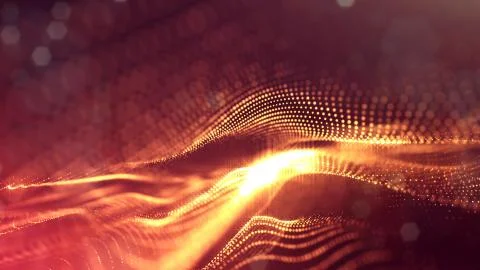 Science fiction background of glowing particles with depth of field and bokeh Stockillustratie