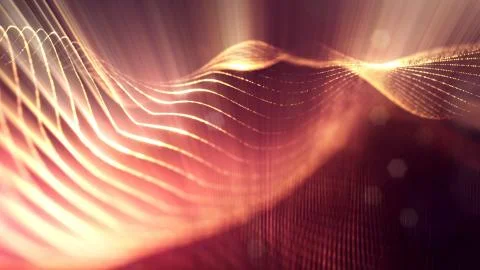 Science fiction background of glowing particles with depth of field and bokeh Illustrazione stock