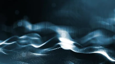 Science fiction background of glowing particles with depth of field and bokeh Stock Illustration