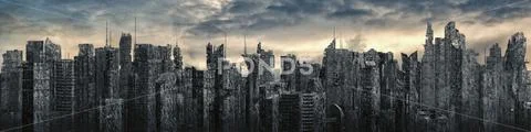 Science fiction city dystopia panorama Stock Illustration