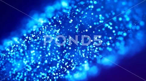 Science fiction. Glow blue particles on blue background are hanging in air for Stock Photos