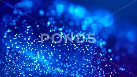 Science fiction. Glow blue particles on blue background are hanging in air for Stock Photos