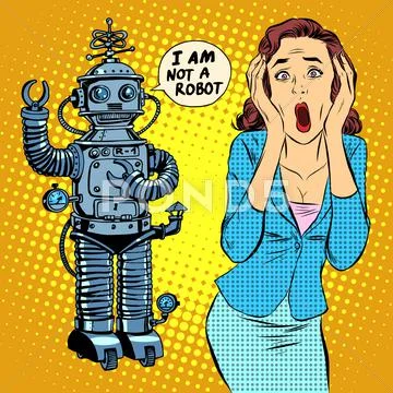 Science fiction horror robot woman panic Stock Illustration
