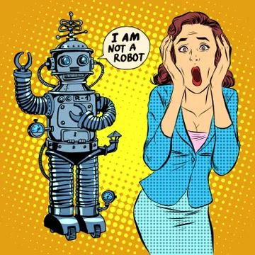 Science fiction horror robot woman panic Stock Illustration