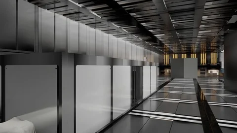 Science fiction interior in futuristic sci-fi scientific stainless steel lobby Stock Footage 128824440
