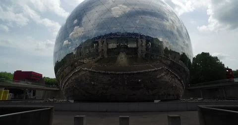 Science-fiction scene: The globe of La Géode in Parc de la Villette, Paris Stock Footage 200401416