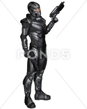 Science Fiction Soldier - Standing Stock Illustration