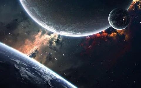 Science fiction space visualisation. Planetary system thousands light years far Stock Illustration