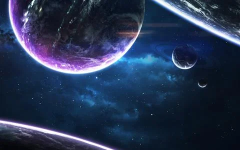 Science fiction space visualisation. Planetary system thousands light years far Stock Illustration