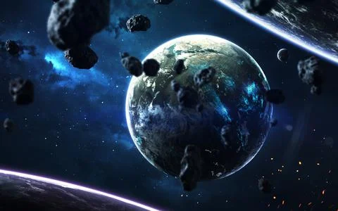 Science fiction space visualisation. Planetary system thousands light years far Stock Illustration