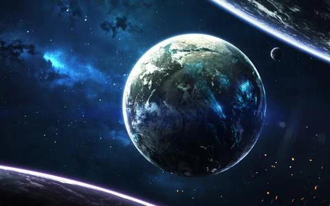 Science fiction space visualisation. Planetary system thousands light years far Stock Illustration