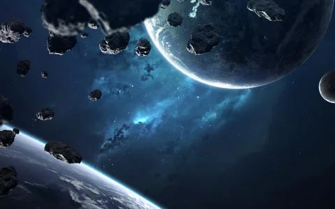 Science fiction wallpaper. Planetary system thousands light years far away from Stock Illustration