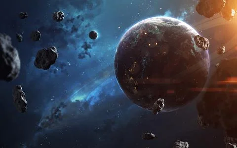 Science fiction wallpaper. Planetary system thousands light years far away from Stock Illustration