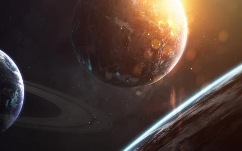 Science fiction wallpaper. Planetary system thousands light years far away from Stock Illustration