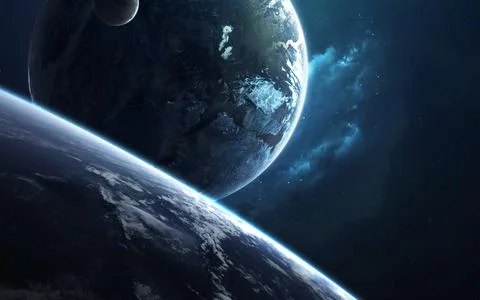Science fiction wallpaper. Planetary system thousands light years far away from Stock Illustration