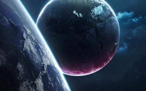 Science fiction wallpaper. Planetary system thousands light years far away from Stock Illustration