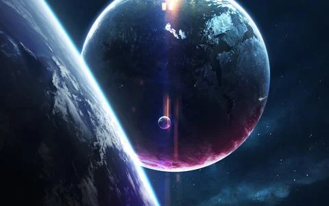 Science fiction wallpaper. Planetary system thousands light years far away from Stock Illustration