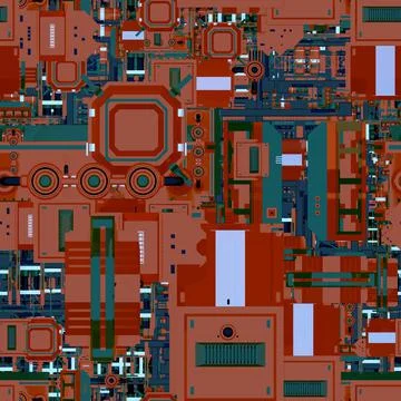 Science fiction wrap around pattern seamless loop computer tileable technolog Stock Illustration