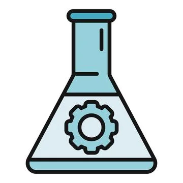 Science flask with gear representing setting up experiment Ilustração Stock