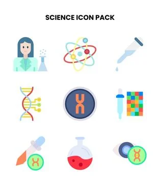 Science Flat Collection Icons Pack Stock Illustration