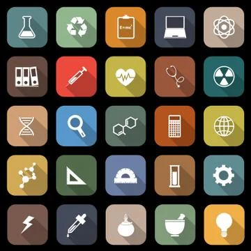 Science flat icons with long shadow Stock Illustration