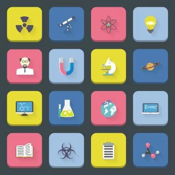 Science flat icons set Stock Illustration