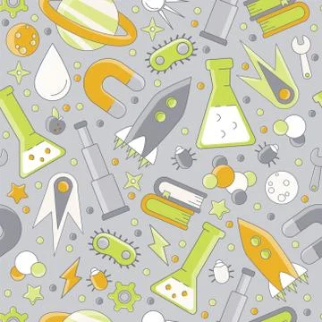 Science flat seamless pattern with scientific elements - molecule, atom 스톡 일러스트
