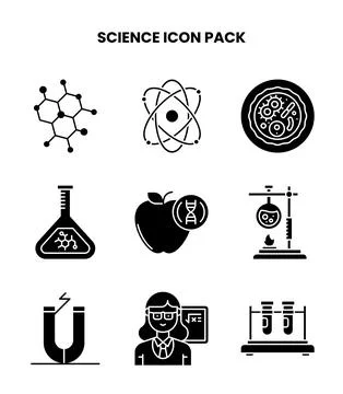 Science Glyph Collection Icons Pack Stock Illustration