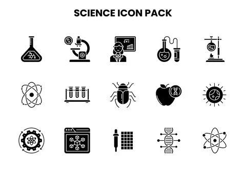 Science Glyph Design Icons Pack Stock Illustration