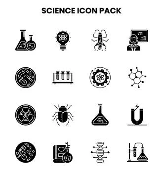 Science Glyph Design Icons Pack Stock Illustration