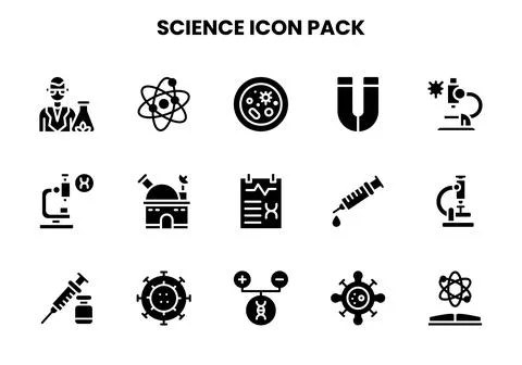 Science Glyph Set Icons Pack Stock Illustration