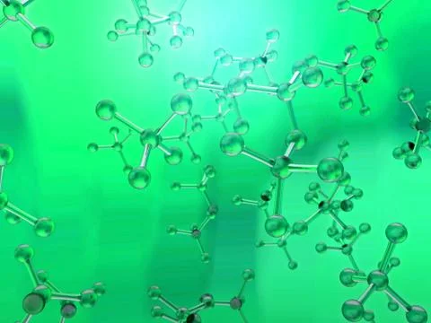 Science green background with molecules, 3D illustration of high technologies. Stock-Illustration