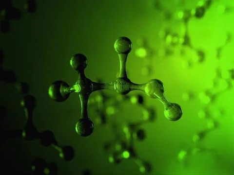 Science green background with molecules, 3D render Stock Illustration