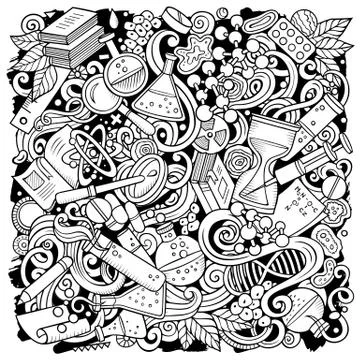 Science hand drawn vector doodles illustration. Poster design. Illustrazione stock