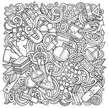 Science hand drawn vector doodles illustration. Poster design. イラスト素材