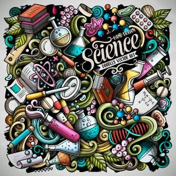 Science hand drawn vector doodles illustration. Poster design. Illustrazione stock
