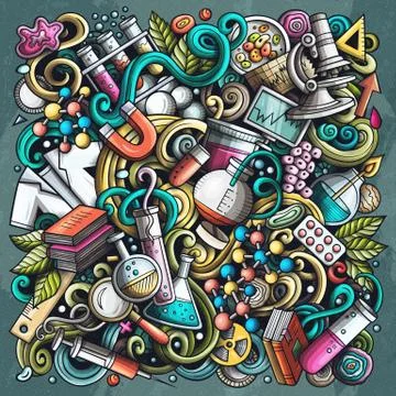 Science hand drawn vector doodles illustration. Poster design. Illustrazione stock