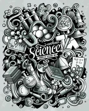 Science hand drawn vector doodles illustration. Poster design. Illustrazione stock